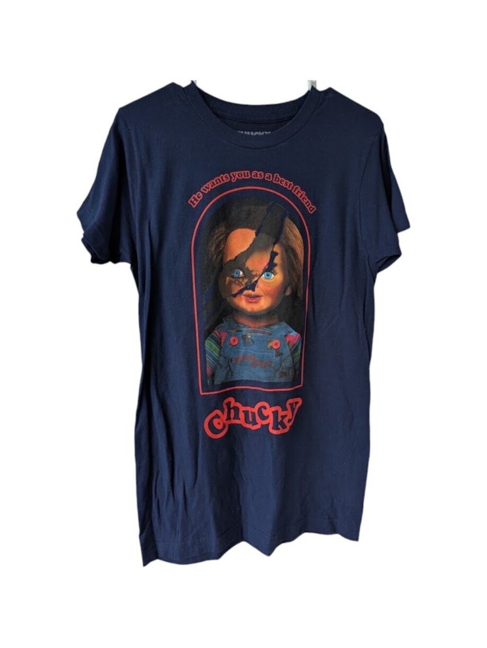 Childs Play Chucky Mens S T-Shirt He Wants You Best Friend Navy Blue 18.5x29.5